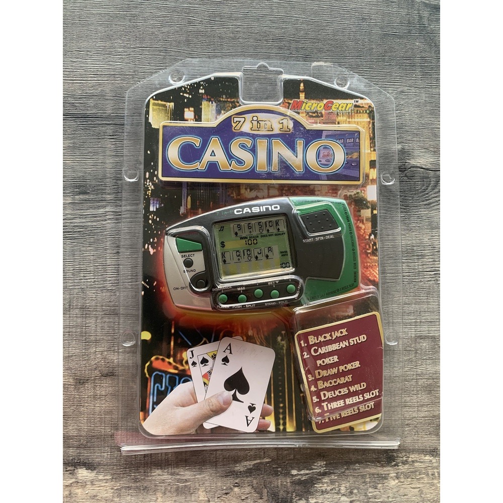 Ecoman MicroGear 7in 1 Casino Handheld Electronic 2003 Blackjack Poker Opened
